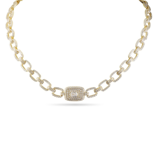 LOREN - Pave Square Radiant Cut Link Necklace - Gold | Clear