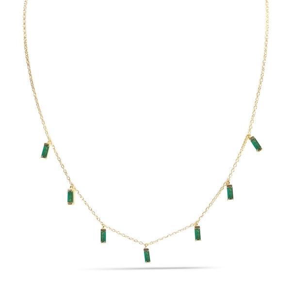 CARYN - Emerald Green Baguette Drop Necklace - Gold | Clear & Green