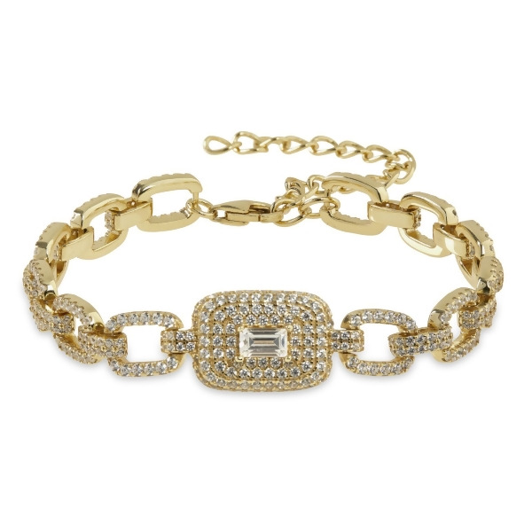 LOREN - Pave Square Radiant Cut Link Bracelet - Gold | Clear