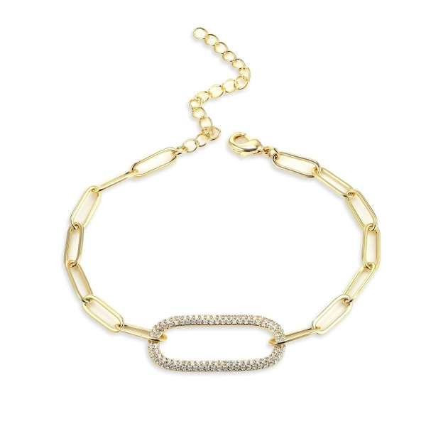 MARIA - Paperclip Bracelet With Pave Oval Link - Gold | Clear