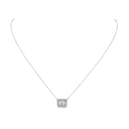 KEEGAN - Illusion Halo Baguette Necklace - Silver | Clear