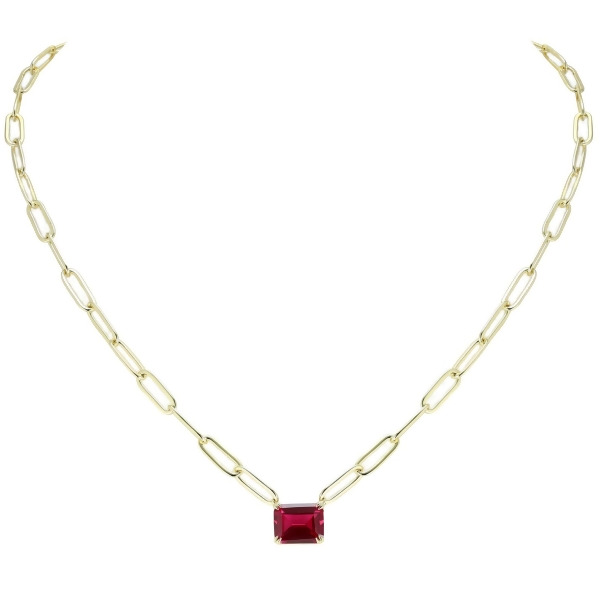 SCARLETT - Petite Solitaire Paperclip Necklace - Gold | Red