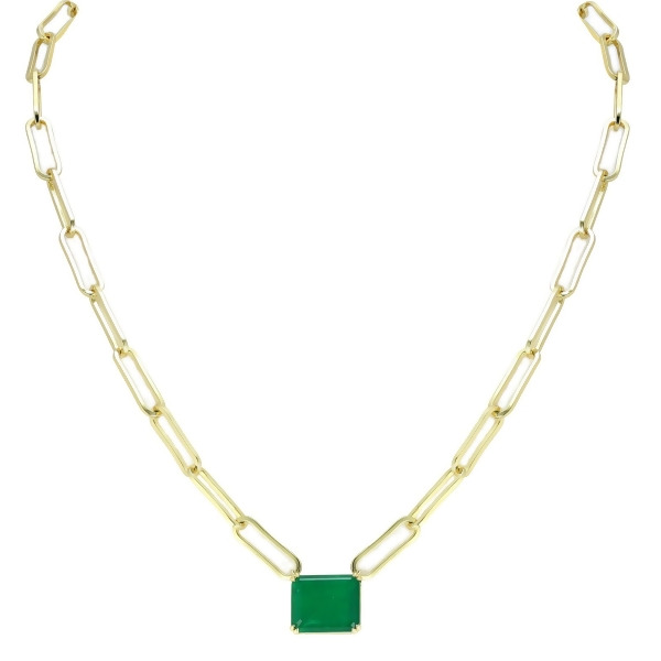 JADE - Solitaire Paperclip Necklace - Gold | Green