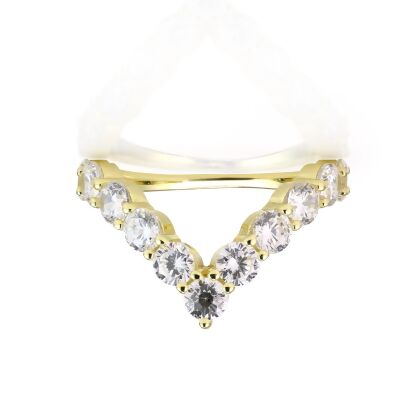 CHERI - V Shaped Bezel Set Ring - Size 5 - Gold | Clear