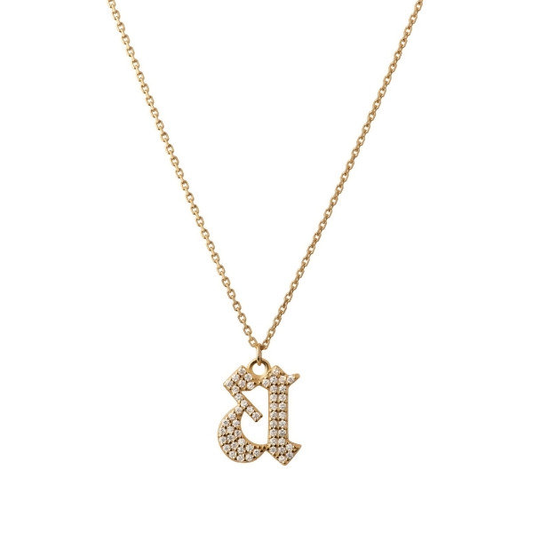 INITIAL – Gothic Letter Necklace - a – Gold | Clear
