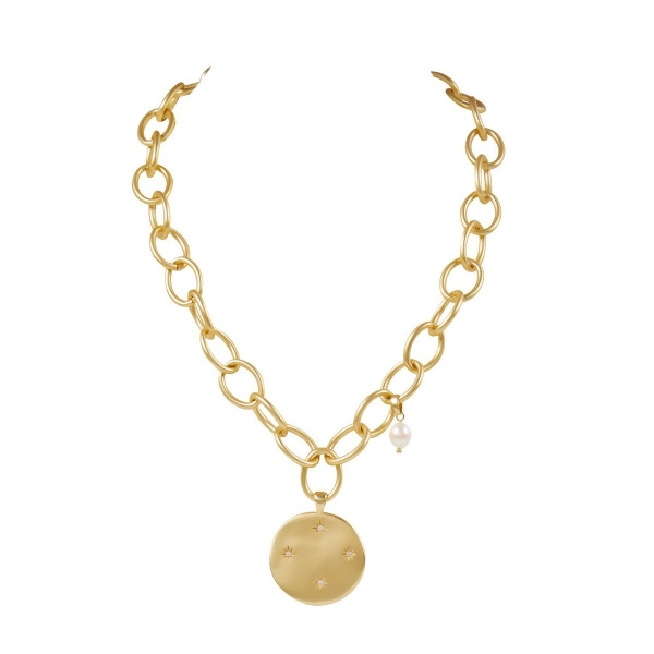 EDEN – Chain Link Pendant - Gold | Clear & Pearl
