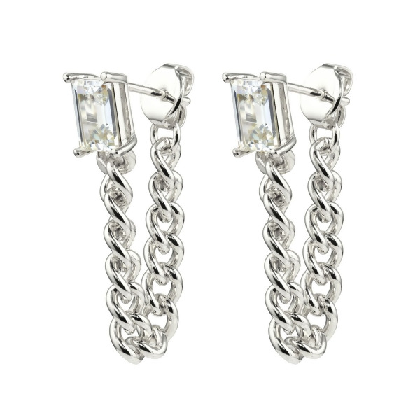 EMERSON – Emerald Cut Rope Loop Earrings - Silver | Clear