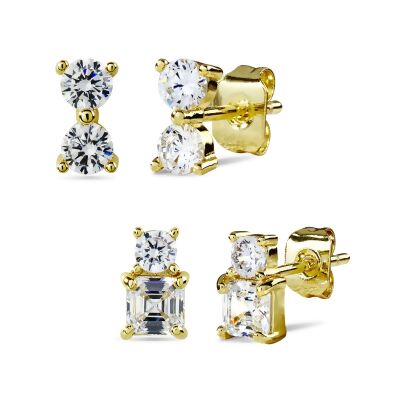 SASHA – Double Stud Set - Gold | Clear (Set of 2 Pairs)