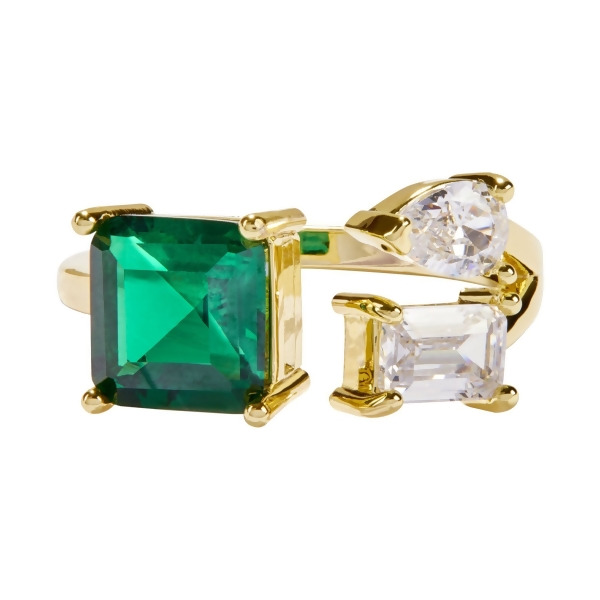 JORDAN - Triple Stone Ring - Size 6 - Gold | Clear & Green