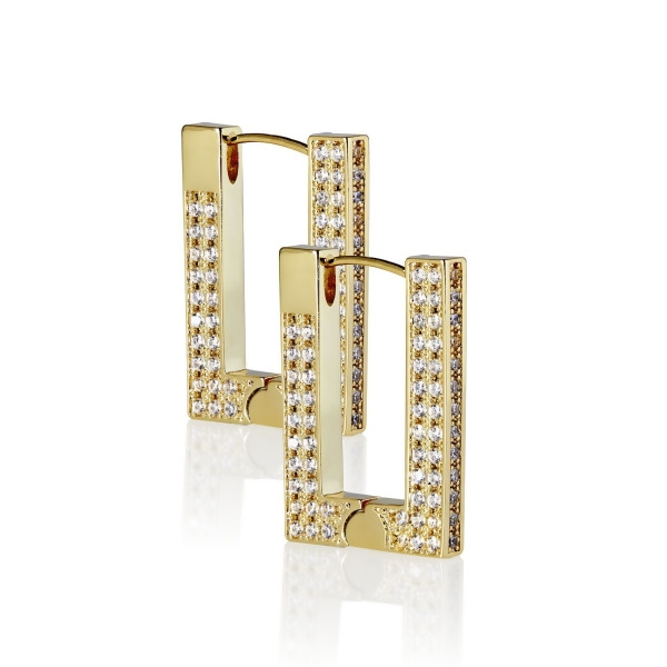RUE – Pavé Rectangle Hoop Earrings - Gold | Clear