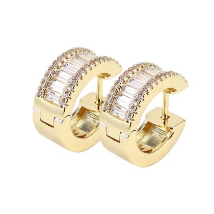 OPHELIA – Baguette Channel Set Huggie Earrings - Gold | Clear