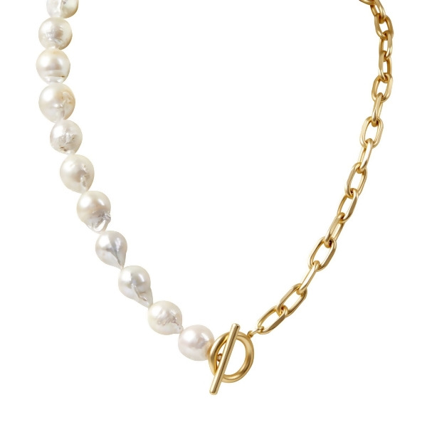 JANE – Freshwater Pearl and Paperclip Necklace - Gold | Pearl