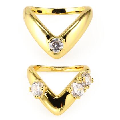 LEXI – Prong Set V-Shaped Ring Duo - Size 5 – Gold | Clear (Set of 2)