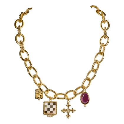 IVY – Chunky Charm Necklace - Gold | Clear & Purple
