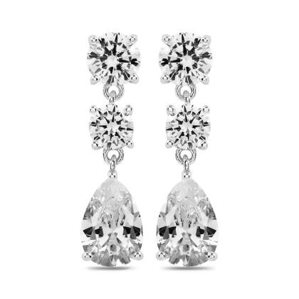 CLARA - Three Stone Drop Earring - Silver | Clear