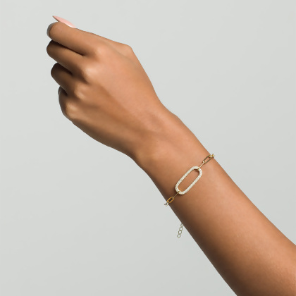 MARIA - Paperclip Bracelet With Pave Oval Link - Gold | Clear