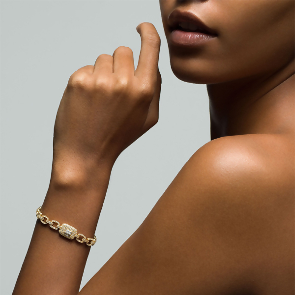 LOREN - Pave Square Radiant Cut Link Bracelet - Gold | Clear