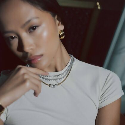 KENNEDY – Classic Stone Link Necklace - Silver & Gold | Clear
