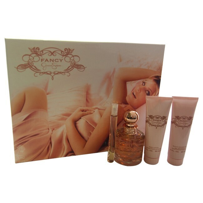 Fancy by Jessica Simpson for Women - 4 Pc Gift Set 3.4oz EDP Spray, 0.34oz EDP Spray, 3oz Body Lotion, 3oz Bath & Shower Gel