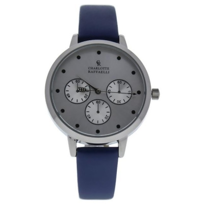 CRB013 La Basic - Silver/Blue Leather Strap Watch by Charlotte Raffaelli for Women - 1 Pc Watch 