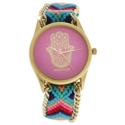 MSHHIPH Hindi Hand - Gold/Pink Nylon Strap Watch by Manoush for Women - 1 Pc Watch 