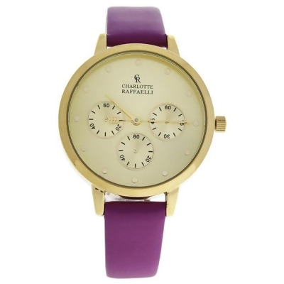 CRB014 La Basic - Gold/Purple Leather Strap Watch by Charlotte Raffaelli for Women - 1 Pc Watch 