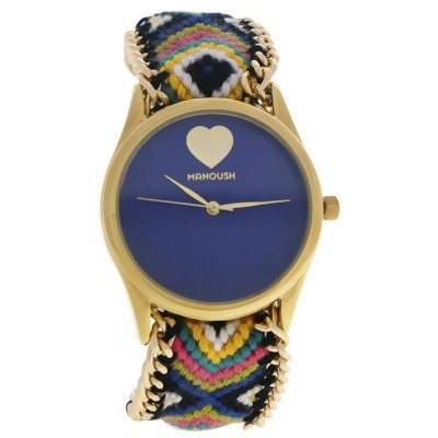 MSHHIBC Hindi Heart - Gold/Blue Nylon Strap Watch by Manoush for Women - 1 Pc Watch 