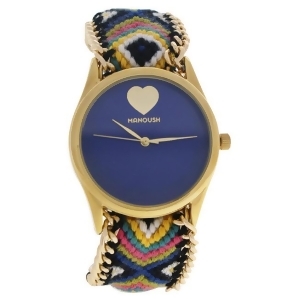 Mshhibc Hindi Heart Gold/Blue Nylon Strap Watch by Manoush for Women 1 Pc Watch - All