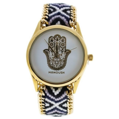 MSHHIWH Hindi Hand - Gold/Black Nylon Strap Watch by Manoush for Women - 1 Pc Watch 