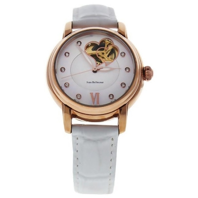 REDM2 Rose Gold/White Leather Strap Watch by Jean Bellecour for Women - 1 Pc Watch 