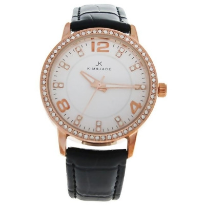 2031L-GPBLW Rose Gold/Black Leather Strap Watch by Kim & Jade for Women - 1 Pc Watch 