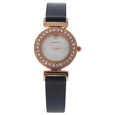 REDL1 Rose Gold/Black Leather Strap Watch by Jean Bellecour for Women - 1 Pc Watch 