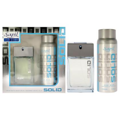 Solid Blue by Sapil for Men - 2 Pc Gift Set 3.4oz EDT Spray, 5.1oz Perfumed Deodorant Spray 