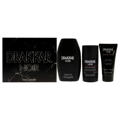 Drakkar Noir by Guy Laroche for Men - 3 Pc Gift Set 3.4oz EDT Spray, 2.6oz Deodorant Stick, 1.7oz Shower Gel 