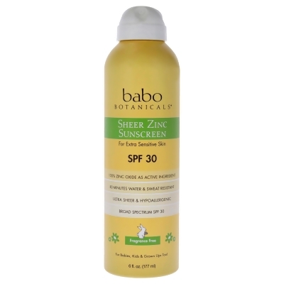 Sheer Zinc Sunscreen Spray SPF 30 by Babo Botanicals for Unisex - 6 oz Spray 