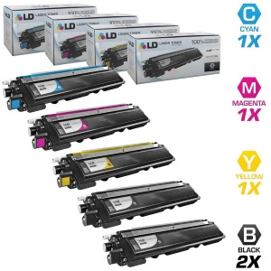 Ld Compatible Brother Tn210 Set of 5 Hy Toner Cartridges 2 Tn210bk 1 Tn210c Tn210m Tn210y for Dcp-9010cn Hl-3040cn 3045Cn 3070Cw 3075Cw Mfc-9010cn 912