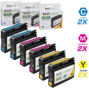 Ld Remanufactured Replacement for 933Xl / 933 Set of 6 High Yield Ink Cartridges Includes 2 Cyan Cn054an 2 Magenta Cn055an and 2 Yellow Cn056an - All