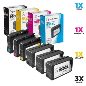Ld Remanufactured Replacement for Hp 950Xl / 950 951Xl / 951 Set of 6 High Yield Ink Cartridges Includes 3 Black Xl Cn045an 1 Cyan Xl Cn046an 1 Magent