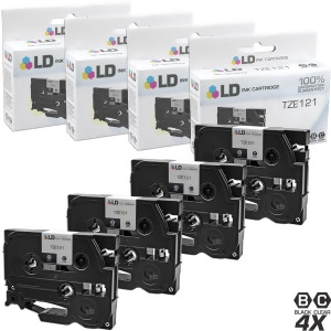 Ld Compatible Brother TZe121 Set of 4 Black on Clear Tape Cartridges for Brother Gl/pt/st P-Touch Printer Series - All