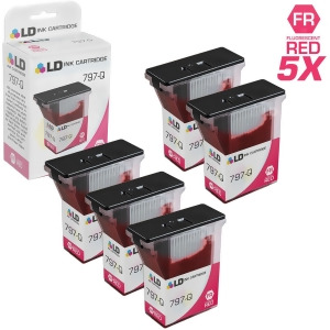 Ld Compatible Replacements for Pitney Bowes 797-Q Set of 5 Fluorescent Red Inkjet Cartridges for Pitney Bowes MailStation 2 K7m0 - All
