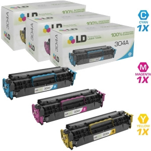 Ld Compatible Replacements for Hp 304A Set of 3 Toner Cartridges 1 Cc531a Cyan 1 Cc533a Magenta and 1 Cc532a Yellow - All