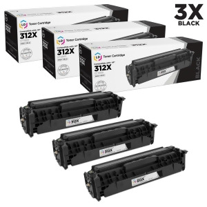 Ld Remanufactured Replacements for Hp Cf380x / 312X Set of 3 High Yield Black Laser Toner Cartridges for Hp Color LaserJet Pro Mfp M476dn M476dw and M