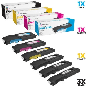 Ld Compatible Alternative for Dell C3760dn / C3760n / C3765nf Set of 6 Toner Cartridges 3 Black 331-8429 1 Cyan 331-8432 1 Magenta 331-8431 and 1 Yell