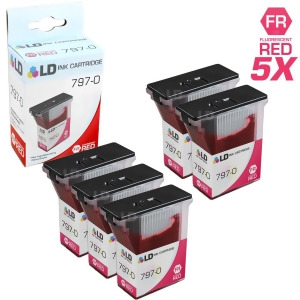 Ld Compatible Replacements for Pitney Bowes 797-0 Set of 5 Fluorescent Red Inkjet Cartridges for Pitney Bowes MailStation K700 - All