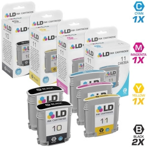 Ld Remanufactured Replacements for Hp 10/11 5Pk Ink Cartridges 2 C4844a Hy Black 1 C4836a Cyan 1 C4837a Magenta and 1 C4838a Yellow - All
