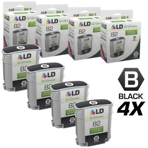 Ld Remanufactured Replacements for Hp 82 / Ch565a Set of 4 Black Inkjet Cartridges for Hp DesignJet 111 and 510 Printers - All