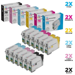 Ld Remanufactured Replacement for Epson T078 12-Set Ink Cartridges 2 Black 2 each of Cyan / Magenta / Yellow / Light Cyan / Light Magenta - All