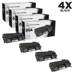 Ld Compatible Replacements for Hewlett Packard Ce505a Hp 05A Set of 4 Black Laser Toner Cartridges for Hp LaserJet P2035 P2035n P2055d P2055dn and P20