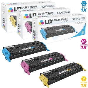 Ld Remanufactured Replacements for Hp 124A Set of 3 Toner Cartridges 1 Q6001a Cyan 1 Q6003 Magenta and 1 Q6002a Yellow for Color LaserJet 1600 2600n 2