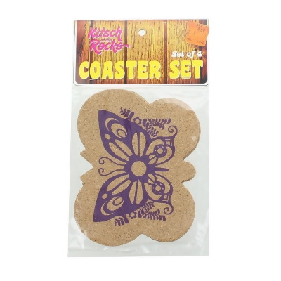 Kitsch on the Rocks Retro Cork Coaster Set - Super Fly - Set of 4 